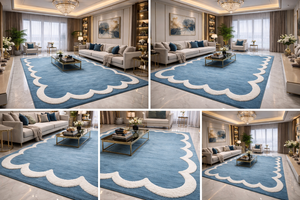 Alfombra azul hecha a mano inspirada en la naturaleza, alfombra de lujo de color sólido estilo Plan Eige, ecológica para sala de estar y habitación infantil. - Product Image 2