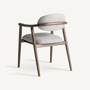 Chaise de salle à manger moderne haut de gamme avec tissu bouclé texturé et pieds en bois foncé pour café, restaurant, hôtel - Product Image 4