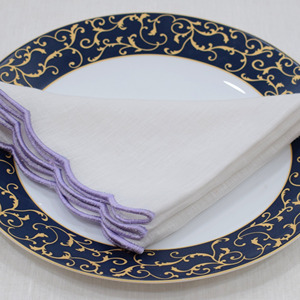 Elegant Embroidered Linen Napkin Square <b>White</b> with Purple Trim <b>Table</b> Decoration Handmade Machine Washable 1 Piece - Product Image 1