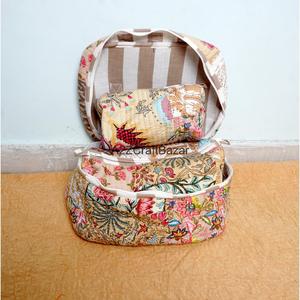 Juego de 3 Bolsas Organizadoras de Maquillaje y Cosméticos, Portátiles, con Cierre, Ecológicas, Estampadas, 100% Algodón Puro, al por Mayor - Product Image 4