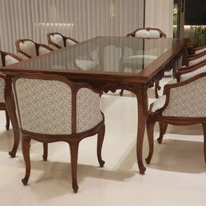 Juego de comedor de lujo de madera maciza artesanal para 8 personas con sillas ornamentadas talladas y acabado de madera maciza premium. - Product Image 4