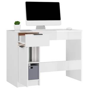 Bureau d'ordinateur rectangulaire en bois d'ingénierie blanc brillant - Product Image 4
