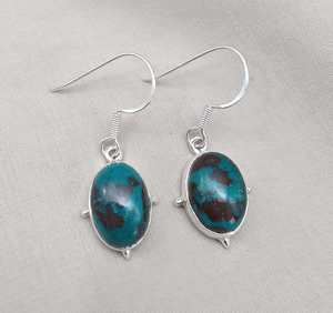 Boucles d'oreilles clous en argent sterling avec chrysocolle, certifiées IGI, bijoux bohèmes en pierre précieuse bleu-vert pour mariage et soirée - Product Image 6