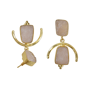 Boucles d'oreilles pendantes en quartz rose, faites à la main, plaquées or, bijoux de mode, fabricants de boucles d'oreilles - Product Image 4