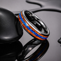 Bague en carbure de tungstène argenté avec incrustation en bois de fût de whisky et opale bleue 3A, alliance pour homme, bijoux naturels en gros 6mm