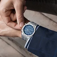Montre à quartz Mark Fairwhale pour homme, acier inoxydable, diamètre 43 mm, résistance à l'eau 3 ATM, montre-bracelet de ville et d'affaires FW-5860