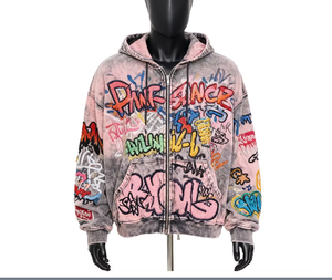 Sweat à capuche unisexe personnalisé surdimensionné en coton délavé à l'acide, coupe courte, effet usé, avec patch brodé et ourlet brut, zippé - Product Image 6