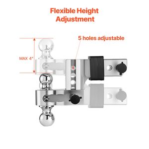 Support de boule d'attelage réglable robuste de 4 pouces pour récepteur de 2,5 pouces en alliage d'aluminium, 2ème version - Product Image 4