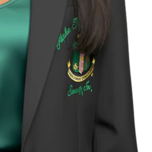 Black AKA Traditional Crest Blazer Women's Tailored Notch Lapel Formal Business Jacket with Embroidered Crest - Product Image 3