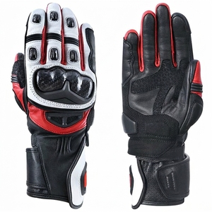 Guantes de Motocicleta de Cuero Completos, Negros, Rojos y Blancos, con Cierre de Cremallera, para Hombre, para Ciclismo y Conducción en Verano - Product Image 1