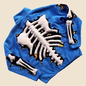 Blue Puff Print Fleece <b>Jacket</b> for <b>Men</b> <b>Zip</b> Up Pullover Oversized Streetwear Winter Outerwear - Product Image 2