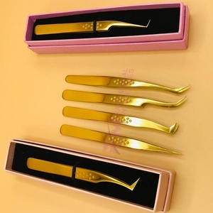 Pince à cils plaquée or, pointe de précision 10 mm, emballage en boîte, outils d'extension à pointe lisse - Product Image 1