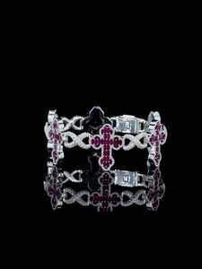 <b>Ruby</b> Cross Link <b>Bracelet</b> VVS Moissanite Halo 925 Silver 10K Gold Heavy Custom Iced Out Hip Hop Statement Bling <b>Bracelet</b> Men - Product Image 1