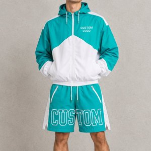 Wholesale Men's Trendy Nylon Windbreaker Shorts Set Color Block Stand Collar Graphic Streetwear Outfit - Product Image 3