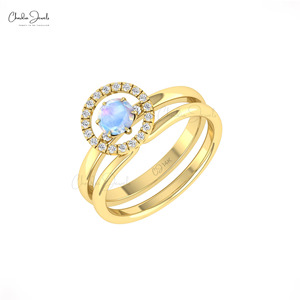 Anillo Apilable de Piedra Lunar de Corte Redondo de 0.45 CT con Doble Banda de Diamantes Pavé, Joyería de Piedra de Nacimiento de Junio, de Fabricantes Asiáticos - Product Image 4