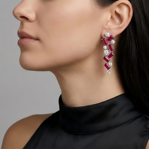 Boucles d'oreilles pendantes géométriques plaquées argent LY 925, serties de corindon rose taille émeraude rectangulaire, bijoux de fête pour femme - Product Image 4