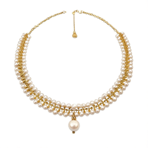 Classic Pearl Beadwork Neckset-<b>Gold</b> Plated Designer <b>Jewelry</b> <b>Set</b> for Wedding and Party - Product Image 1
