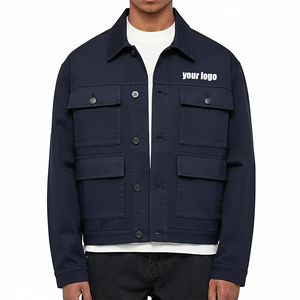 Veste en jean courte de style hip-hop de haute qualité avec plusieurs poches avant, logo brodé personnalisé, denim épais - Product Image 4