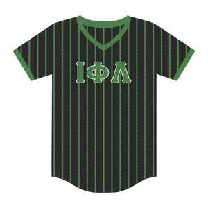 T-shirt de baseball noir de la sororité Iota Phi Lambda, vêtement à lettres grecques, haut décontracté à manches courtes pour femme - Product Image 1