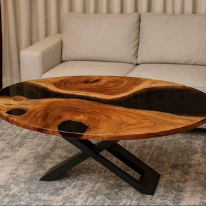 Table de salle à manger rectangulaire en résine époxy noire, faite à la main, en bois massif, fournisseur de meubles sur mesure pour la maison - Product Image 1