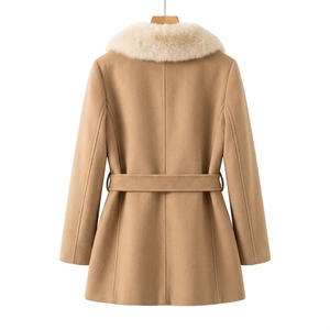 Manteau d'hiver en mélange de laine avec col en fourrure, ceinture, longueur mi-longue, vêtements d'extérieur pour femmes, style décontracté vintage - Product Image 2