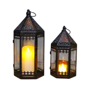 <b>Set</b> Of 2 Vintage Moroccan Decorative Candle <b>Lanterns</b> Black Metal Hanging Candle Holders With Hollow Pattern For Indoor Outdoor - Product Image 3
