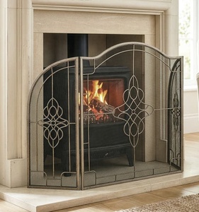 Gothic Medallion Metal Fireplace <b>Screen</b> Folding Three Panel Fine Mesh Spark Guard Decorative Steel Hearth <b>Protector</b> - Product Image 4