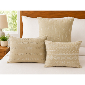 Housse de coussin en lin brodé de qualité supérieure |   Coussin décoratif 100% lin naturel avec bordure festonnée pour salon et maison - Product Image 4