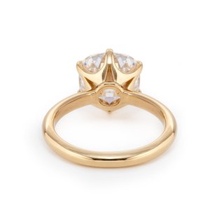 Anillo de oro amarillo de 14K con diamante cultivado en laboratorio de 3 quilates con corte minero antiguo, certificado IGI, de lujo, con engaste floral de 6 puntas, solitario, anillo de boda - Product Image 5