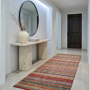 Alfombra de área gruesa, ecológica, antideslizante, de lana, con rayas horizontales multicolor personalizadas, para sala de estar, hotel, villa - Product Image 4