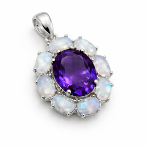 Bijoux Rhaya pour femmes, pierres naturelles améthyste et pierre de lune, fleur en argent sterling plaqué rhodium, minimaliste, inspiré de la nature, cadeau - Product Image 4