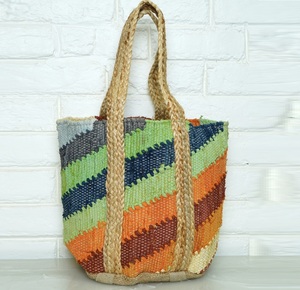 Sac fourre-tout bohème en jute tissé pour femme, motif uni multicolore, sac à bandoulière écologique à ouverture supérieure, usage quotidien, plage, toutes saisons - Product Image 1