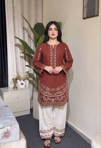 New Designer HeavyPur Roman Silk With Embroidery Work <b>Top</b> Plazzo Suit Set - Product Image 2