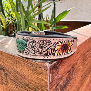 Nouveau collier de chien en cuir sculpté à la main formation florale collier de chiot rembourré haute qualité en cuir véritable colliers de chien confortables - Product Image 2