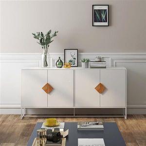 Solid Wood Living Room Cabinets Special Shape Sideboard with 4 Doors and Double Storage Square Handle Design - Product Image 1