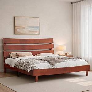 Muebles de dormitorio hechos a mano de madera maciza de alta calidad, cama king size con base y piecera de madera tallada de lujo, de primera calidad. - Product Image 3