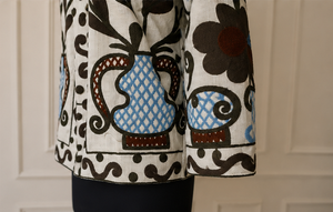 Luxury Handmade Suzani <b>Jacket</b> for <b>Women</b> Ivory Cotton <b>Velvet</b> Botanical Embroidery Ethnic Boho Statement Outerwear - Product Image 5