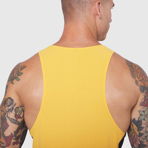 Men's Yellow <b>Black</b> Color Blocked Sleeveless <b>Tank</b> <b>Top</b> O-Neck Solid Breathable <b>Knitted</b> Sporty Fitness Wear - Product Image 3