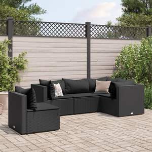 Conjunto de Muebles de Jardín de Ratán Sintético Negro Mediano, con Acero con Recubrimiento en Polvo - Product Image 1