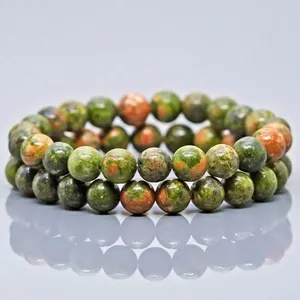Natural Unakite 8mm Smooth Round AA Grade Gemstone Beads <b>Stretch</b> <b>Bracelet</b> Healing Jewelry Wholesale - Product Image 4