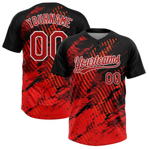 Camiseta de Béisbol Personalizada para Hombre, Roja y Negra, Sublimada, de Manga Corta, con Botones, Uniforme de Softbol - Product Image 1
