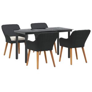 Ensemble de salle à manger de jardin en polyrotin noir, 5 pièces, avec coussins, meubles d'extérieur, style contemporain, cadre en acier, pieds en bois massif - Product Image 2