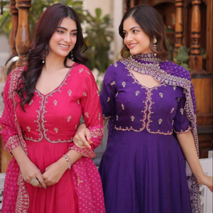 ชุดสาหรี่กะมีซสไตล์บอลลีวูดสำหรับผู้หญิง ผ้าชานเดรี ความยาวระดับข้อเท้า ไม่ยับง่าย เหมาะสำหรับงานแต่งงาน อีด และงานปาร์ตี้ - Product Image 1