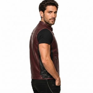 Men <b>Leather</b> Vest High Quality <b>Leather</b> <b>Sleeveless</b> <b>Jacket</b> Button Front Comfortable Fit Durable Motorcycle Fashion Wholesale - Product Image 2