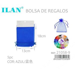 Sacchetti Regalo in Organza Ilan 13x18 Cm Blu 5 Pezzi Confezione per Bomboniere - Product Image 3