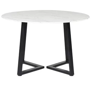 全新现代设计大理石效果圆形餐桌黑色白色大理石桌面