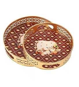 Traditional Craft Metal Pichwai <b>Tray</b> Decorative Jar Set Hand Painted Art for Home Decor - Product Image 1