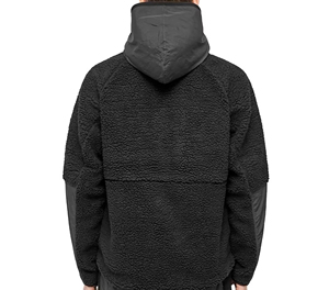 Men's Black <b>Fleece</b> Hooded Quarter-Zip <b>Jacket</b> <b>With</b> Windproof Panels And Sherpa <b>Lining</b> Winter Casual Wear - Product Image 3