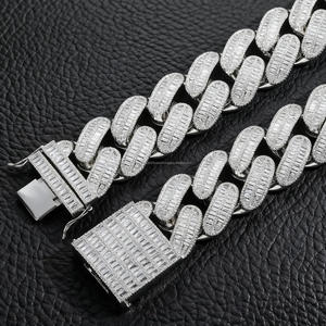 สร้อยข้อมือ/สร้อยคอผู้ชายแบบ Cuban Link ประดับเพชรโมอิสซาไนต์ทรงบาแกตต์และทรงกลม  ของขวัญวันครบรอบ  เครื่องประดับฮิปฮอป - Product Image 5