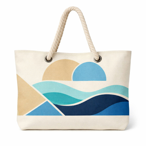 Grand sac fourre-tout en toile personnalisable avec logo OEM, sac de plage en toile robuste avec poignée en corde - Product Image 1